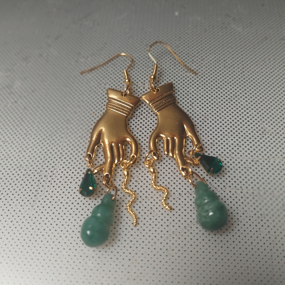YR of the Snake lucky jade hand of fortune earrings